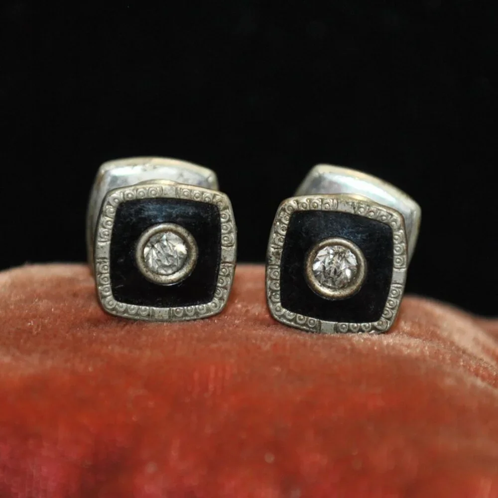 Vintage 1930's Art Deco Black Celluloid Snap-Link Cufflinks